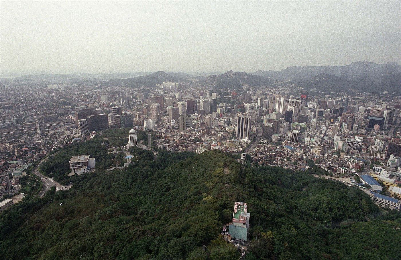 Seoul skyline at dusk with N Seoul Tower on Namsan mountain